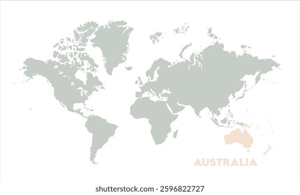 Minimalist Australia map-08, Map of Australia, highlighted on the world map, Australia on the world map, Satellite view, Australia location on the globe.