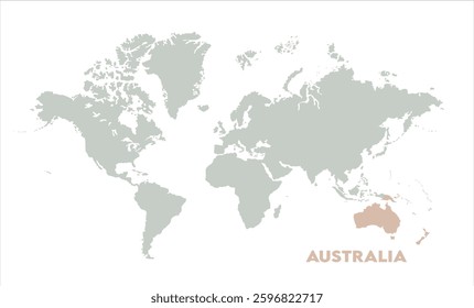 Minimalist Australia map-13, Map of Australia, highlighted on the world map, Australia on the world map, Satellite view, Australia location on the globe.