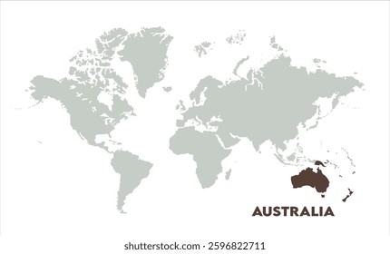 Minimalist Australia map-14, Map of Australia, highlighted on the world map, Australia on the world map, Satellite view, Australia location on the globe.