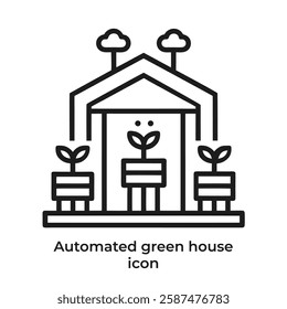 Minimalist automated greenhouse system icon for smart farming, technology, and eco-friendly control.