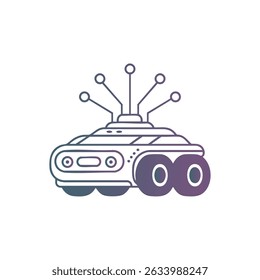 Minimalist Autonomous Tech Illustration with Sensor-Equipped Robot and Linked Blue Neural Nodes