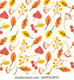 Minimalist autumn leaves seamless pattern. Simple fall foliage texture