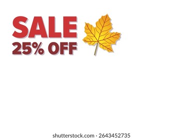 Minimalist autumn sale graphic highlighting 25 percent off text alongside a stylized leaf for seasonal promotions