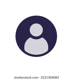 A minimalist avatar symbol with a grey person icon centered inside a dark blue circle. Ideal for user profiles, social media, contact information, online accounts, and website navigation. Simple