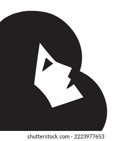 Minimalist avatar of woman. Minimal Cubism face in abstract style. Black and white design for modern poster, contemporary wall art decor, print for cloth, painted people background