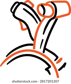 Minimalist aviation thrust handle throttle icon in black and orange hand-drawn line art on a white background