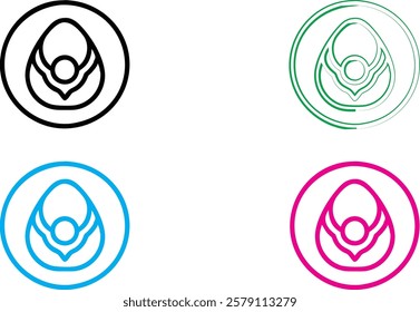 Minimalist avocado logo, circular design, simple line art, bold colors, black and white version, green outline, blue outline, pink outline, graphic design concept, vector illustration, clean and moder