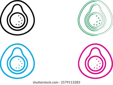 Minimalist avocado logo, circular design, simple line art, bold colors, black and white version, green outline, blue outline, pink outline, graphic design concept, vector illustration, clean and moder