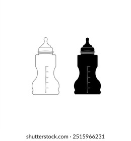 Minimalist Baby Bottle Silhouette and Outline Vector - Perfect for Baby Products and Coloring Books