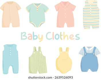 Minimalist Baby Clothes Clipart Illustration. Pastel Outfit Set for Newborns.
