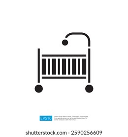 Minimalist Baby Crib Icon With Mobile And Soft Design On White Backgrounds Illustration Design For Nursery Room Ideas. Children Room Concept. For Cozy Baby Care Themes.