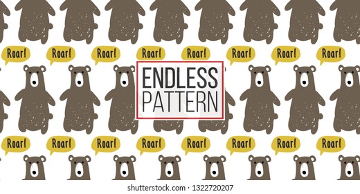 Minimalist baby seamless pattern with brown bear. Scandinavian style illustration background for nursery in nordic style on white background.