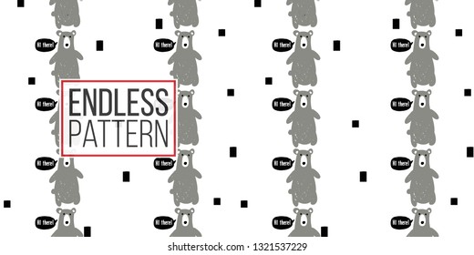 Minimalist baby seamless pattern with gray bear. Scandinavian style illustration background for nursery in nordic style on white background.