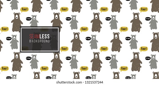 Minimalist baby seamless pattern with gray and brown bears. Scandinavian style illustration background for nursery in nordic style with bear on white background.
