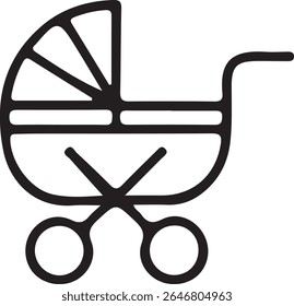 Minimalist Baby Stroller Icon Black and White Pram Symbol for Nursery and Maternity Design