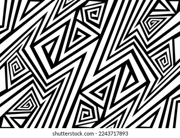 Minimalist background with abstract geometric and curly lines. Simple Aztec ornament