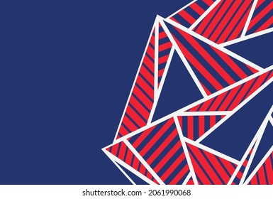 Minimalist background with abstract red and blue triangle and stripe pattern and some copy space area