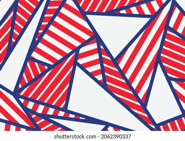 Minimalistischer Hintergrund mit abstraktem rotem und blauem Dreieck und Streifen