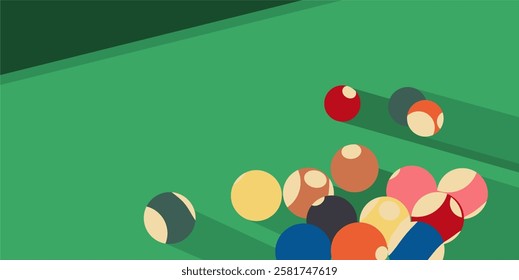 Minimalist background with billiard game theme with table and balls, minimalist and aesthetic background for sports, games, education and other themes