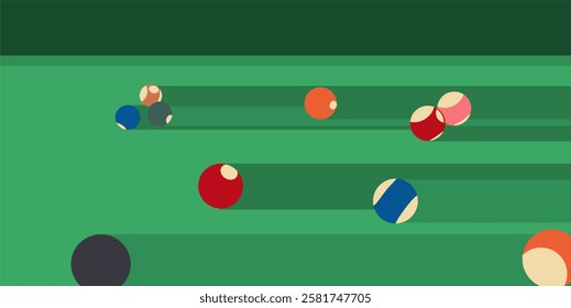 Minimalist background with billiard game theme with table and balls, minimalist and aesthetic background for sports, games, education and other themes