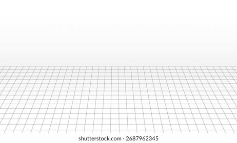 Plano de fundo minimalista com linhas de grade pretas em um piso branco, criando espaço de perspectiva 3D, ilustração vetorial