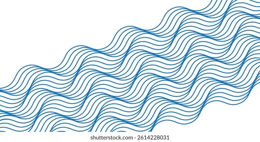 Minimalist background, of blue abstract waves on a white background and copy space for text. Summer abstract vacation vector layout .