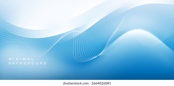Minimalist background in bright blue, gradient from dark blue at the bottom to light blue at the top, with thin, overlapping wavy lines creating dimension. The graphics look smooth and have space.