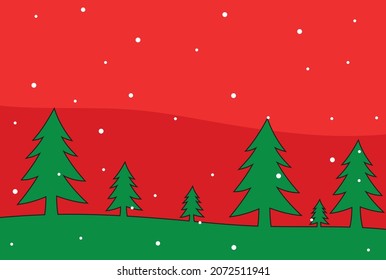 Minimalist background with Christmas theme color with some trees and snow fall and some copy space area