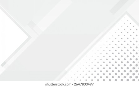 A minimalist background design with an abstract white and gray theme showcasing geometric shapes, subtle gradients, and a halftone dot pattern for a clean and modern aesthetic appeal