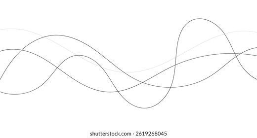 A minimalist background featuring interwoven, smooth, wavy lines in black and light gray tones against a bright white backdrop.