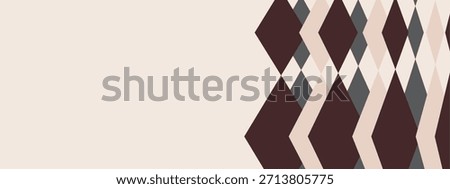 A minimalist background featuring an overlapping geometric diamond pattern in shades of dark brown, grey, and cream clustered on the right side.