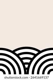 Minimalist background featuring a stylized black and white Japanese wave pattern at the bottom, with ample copy space above. Ideal for elegant designs, invitations, or serene digital content