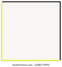 Minimalist background with a light gray background, featuring a thin yellow and black border. The gray background is smooth and simple. Frame vector with copy space.