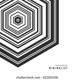 Minimalist background. Monochrome abstractionism style. Black and white design. Hexagonal art tiles.