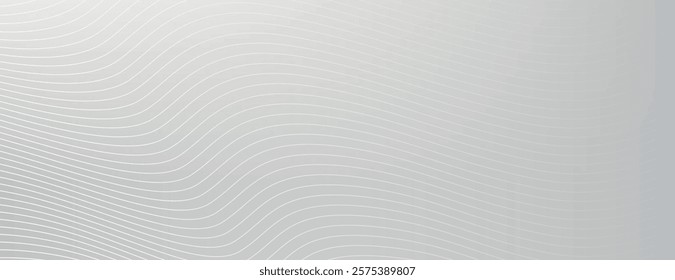 Minimalist background with wavy lines on a light gray background. The gray color and smooth texture create a calming effect. Modern wavy line pattern background. Gray background vector.