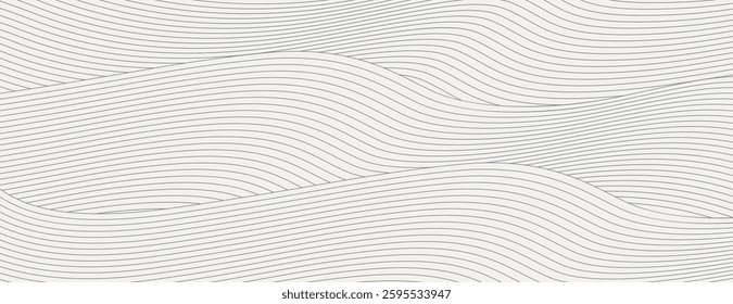 Minimalist background with wavy lines on a white background. The white color and smooth texture create a calming effect. Modern wavy line pattern background. Gray background vector.