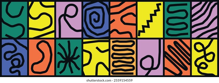 Minimalist backgrounds colored with random, irregular lines and curves