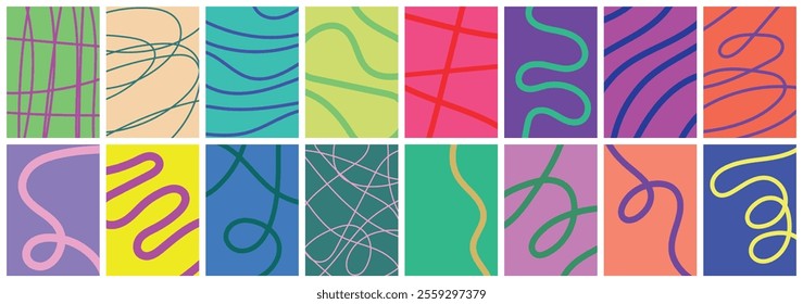 Minimalist backgrounds colored with random, irregular lines and curves