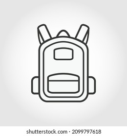 Minimalist backpack icon with side pockets, zipper and two front pockets for high school and college students