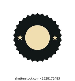 Diseño minimalista de la insignia con un círculo en blanco central y dos estrellas sobre un fondo oscuro. Perfecto para crear etiquetas personalizadas, emblemas o premios con fines comerciales, de marca y de reconocimiento.