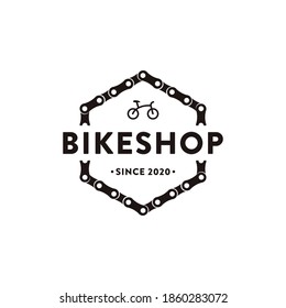 Minimalist badge emblem bicycle, bike, bike shop, bike club logo icon vector illustration with chains and abstract bicycle concept.