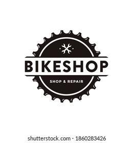 Minimalist Badge Emblem Bicycle, Bike, Bike Shop, Bike Club Logo Icon Vector Illustration With Gear Crank And Mechanic Tool Concept