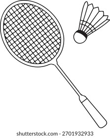 Um ícone minimalista de badminton, com uma raquete e um peteca.