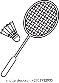 Um ícone minimalista de badminton, com uma raquete e um peteca.