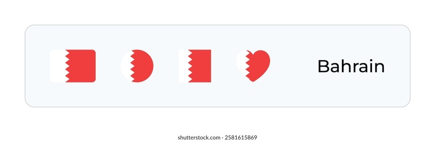 Minimalist Bahrain Flag Icons. Rectangular, Square, Circular, Heart Designs for UI-UX, Web and Print