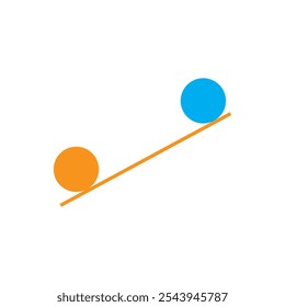 Logotipo de conceito de equilíbrio minimalista com dois círculos em laranja e azul em uma linha inclinada simbolizando estabilidade de equilíbrio e contraste ideal para negócios equilíbrio financeiro bem-estar e igualdade 