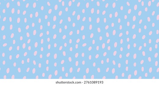 Minimalist Bambi print pattern with soft pink fawn spots on pastel blue background
