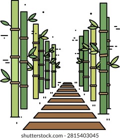 Minimalist Bamboo Forest Path and Wooden Staircase Vector Illustration