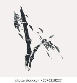 Minimalist bamboo illustration in black ink. Bamboo leaves and stalks in a simple, elegant style. Bamboo art emphasizes nature and tranquility. Vintage art drawing illustration, painting art vector.