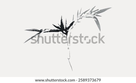 Minimalist bamboo illustration in grayscale. Simple bamboo design with elegant lines. Bamboo art emphasizes simplicity and elegance. Bamboo leaves in a subtle style. Vintage botanical vector.